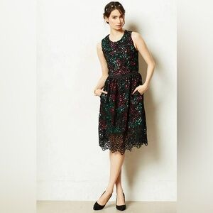 Anthropologie Wolven Lacy Terrace Sheath Sleeveless Dress - Black Eyelet Sz 6